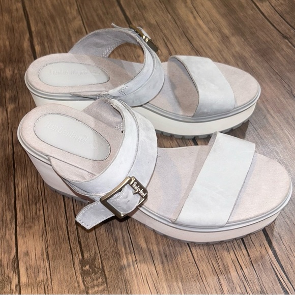 Timberland Women’s 9 Wedge Sandals Koralyn Band Nubuck Suede Taupe - Picture 1 of 7